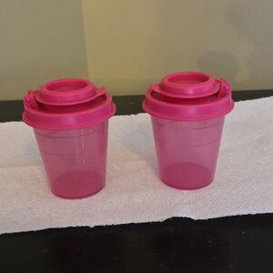 Tupperware S&P Set Minis Midgets Salt & Pepper Shakers Rhubarb Pink Tight Seal